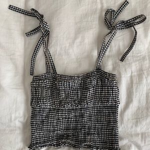 Navy blue and white plaid crop top